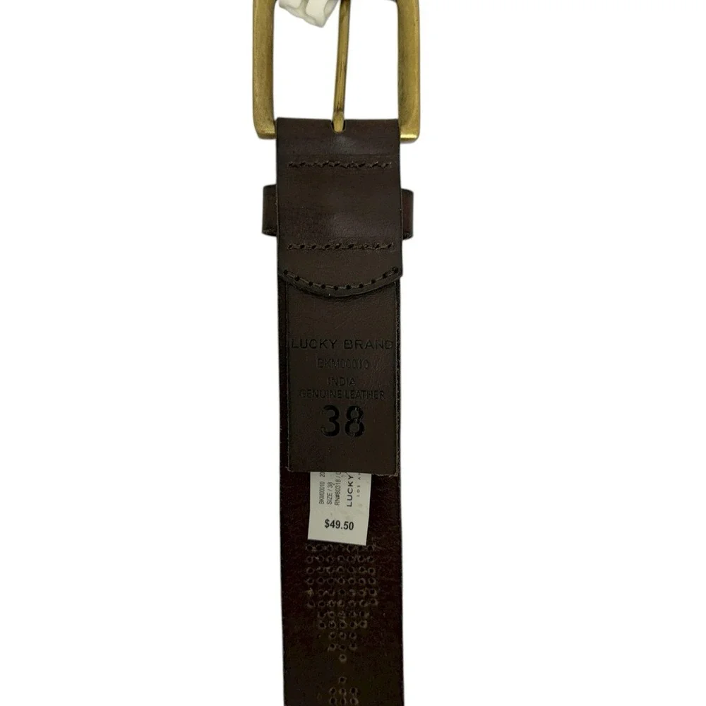 Lucky Brand Men's Size 38‎ Dark Brown 100% Genuine Leather Perforated Belt NWT